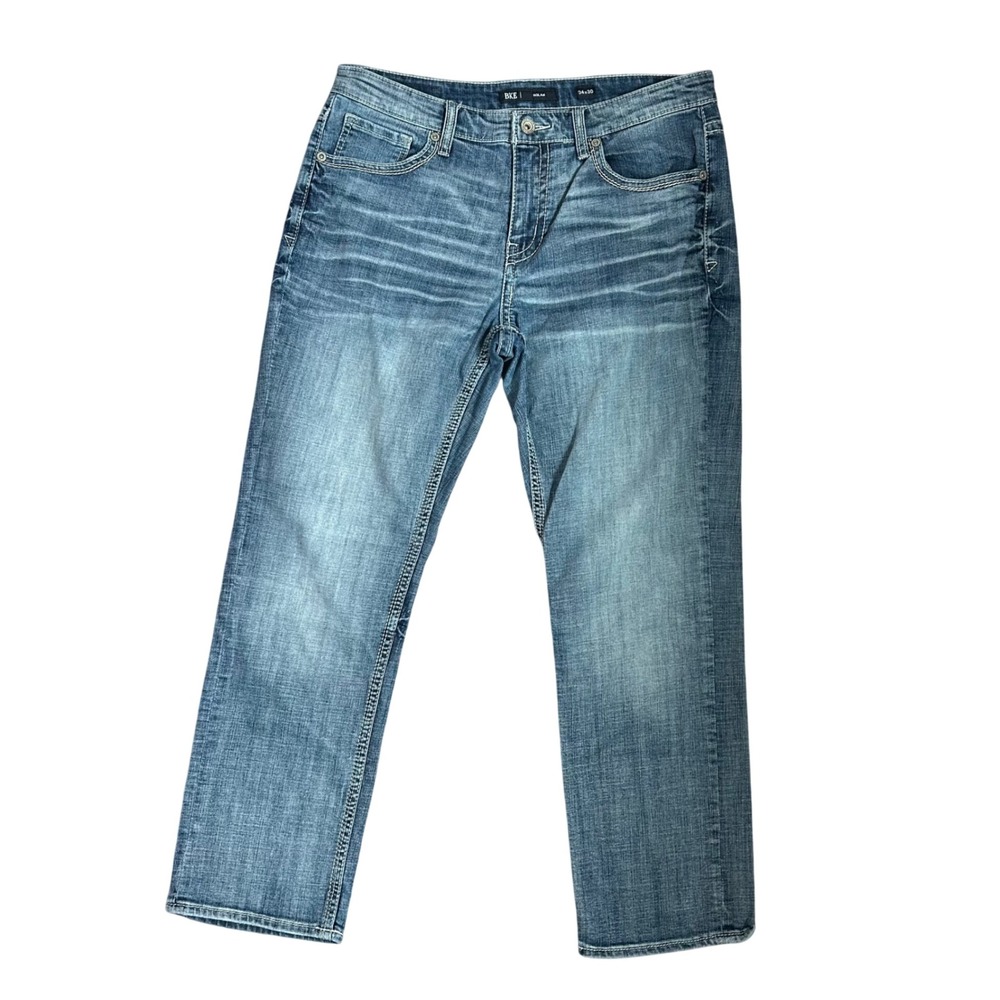 BKE Jeans Nolan Straight Leg Mens 34x30 Blue Distressed Whiskered Denim